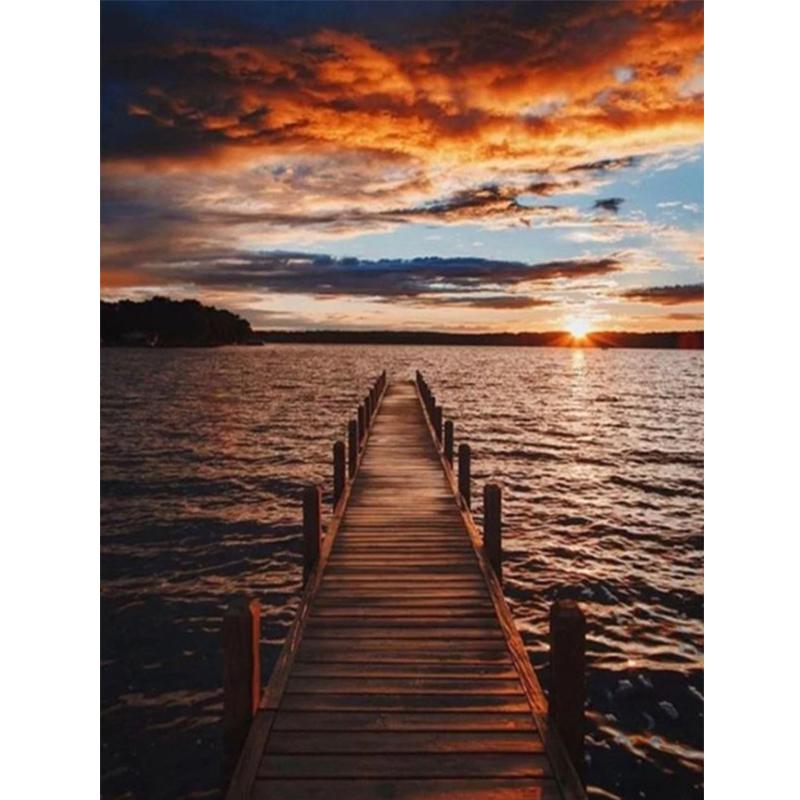 Полная дрель квадратная алмазная живопись Мост 5D DIY Алмазная вышивка Закат Мозаика Искусство Пейзаж Украшение дома