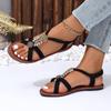 2024 Summer Hot Selling Women's Sandals Fashion Open Toe Roman Women's Sandals Solid Color Beaded Low Heel Women's Sandals