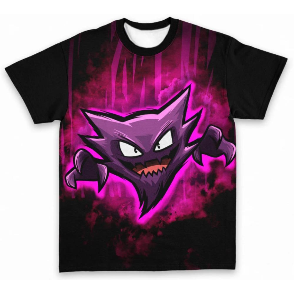 Kids Pokémon Gengar Dark Style T-Shirt, Gastly Evolution Chain 3D All-Over Print Personalized Short Sleeve