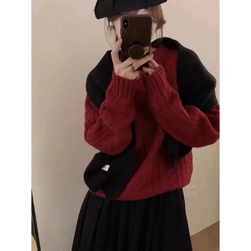 INDFS Women's Fashion Casual Fall Winter Solid Color Print Long Sleeve O-Neck Sweaters