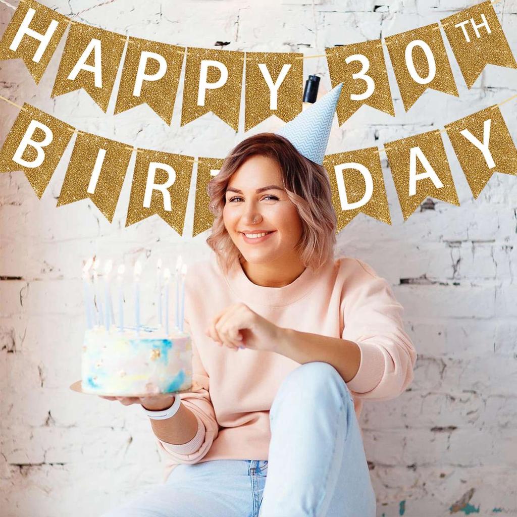 С днем рождения, подвесной флаг, баннер, блестящий, золотой, 30, 40, 50-й, флаг, гирлянда, баннер, товары для вечеринок для взрослых, день рождения