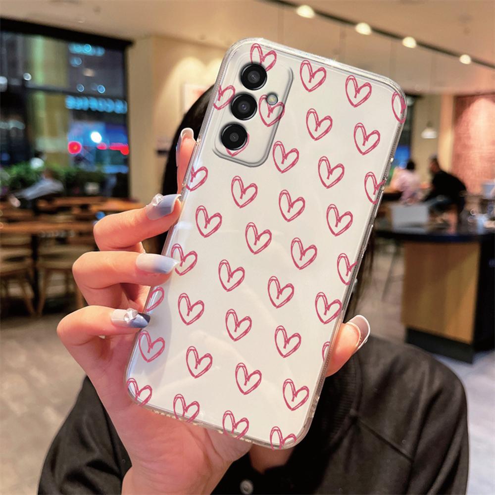 Чехол для телефона с рисунком сердца для Samsung Galaxy M13 M14 M15 M23 M33 M35 M55 M54 M53 M34 Прозрачный TPU чехол для девушек, не желтеющий