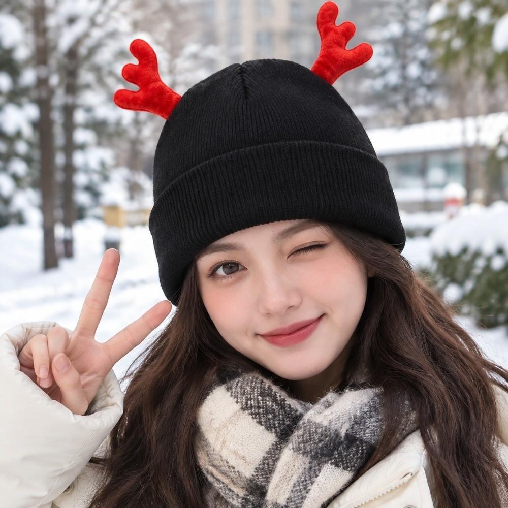 Soft Reindeer Antler Hat Warm Deer Horn Beanie Party Knit Beanie Cap  Outdoor