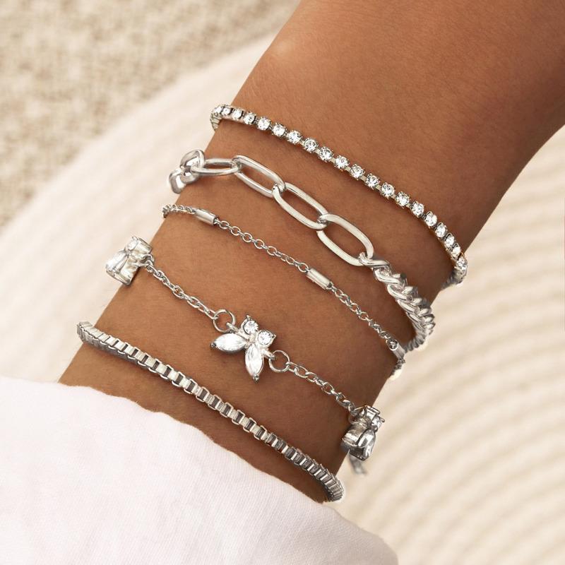 Модный комплект браслетов-цепочек для женщин, стразы золотого цвета, листья, браслет-бабочка, кулон, открытые манжеты, браслет для девочек, ювелирные изделия