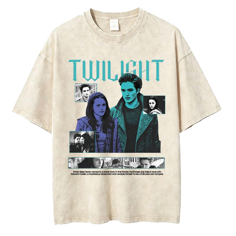 Twilight Saga Edward Cullen Bella Swan Vampire Werewolf Vintage Washed Short Sleeve Tshirts Unisex Unisex Clothing Cotton T Shirts