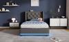 Upholstered single bed 90*200 cm, grey cotton hydraulic storage bed, headboard with USB Type-C charging, 3-sided LED (mattress not included)