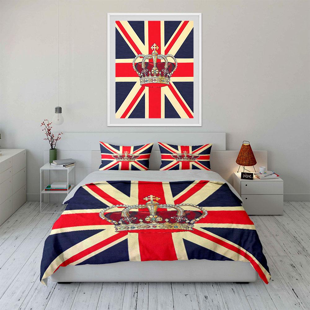 Union Jack Crown Design Bedding Duvet Cover Set Duvet Cover Pillowcases (1*Duvet Cover 2*Pillowcases, without duvet insert)