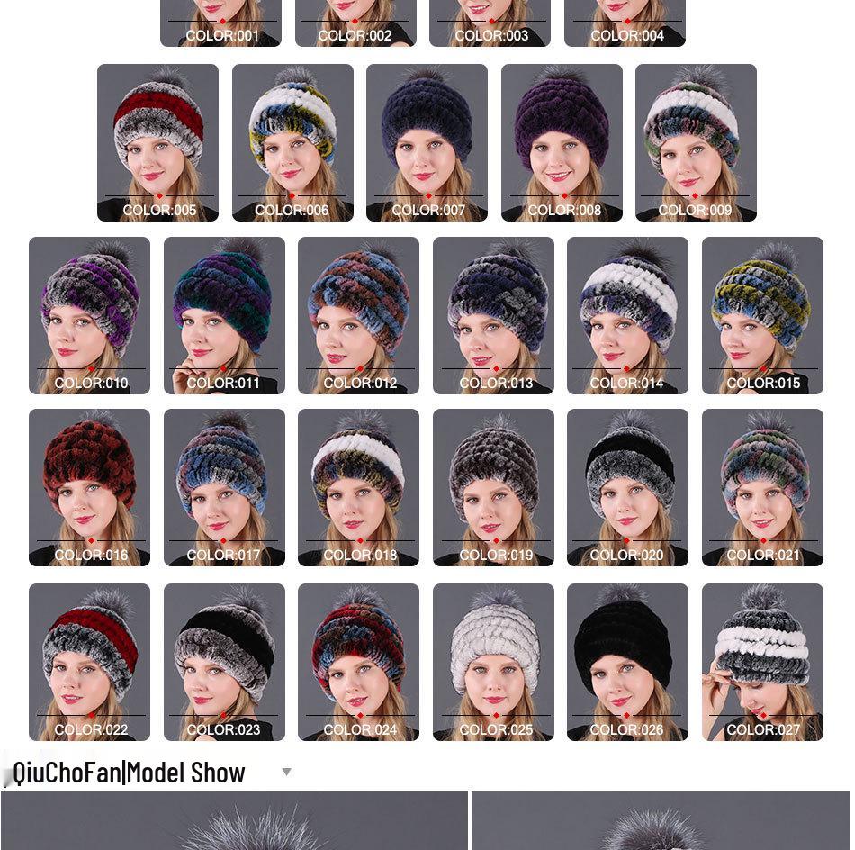 Женская меховая шапка из кролика рекс и помпоном из лисьего меха для осени и зимы