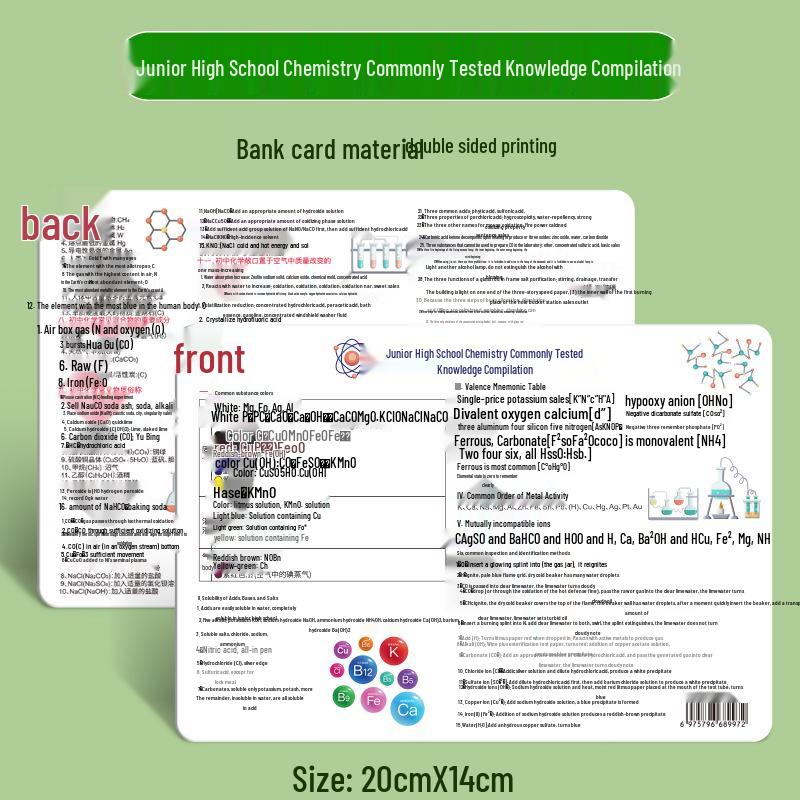 Quick Reference Cards: Physics, Math, English, and Periodic Table for Junior High