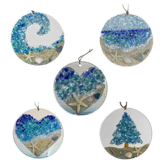 Beach Ocean Themed Christmas Ornaments Nautical Coastal Christmas Tree Hanging Ornaments with Starfish Seashell for Tree Home Decor