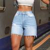 Джинсовые шорты с высокой талией, рваные женские шорты с карманами, летние эластичные шорты для повседневной носки