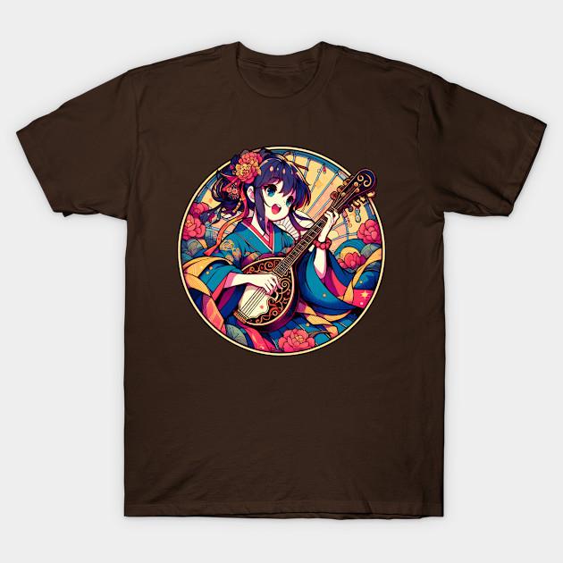 Men Black Print T-shirt Anime Mandolin No-Cut Transfer Paper Print Cotton Tshirt