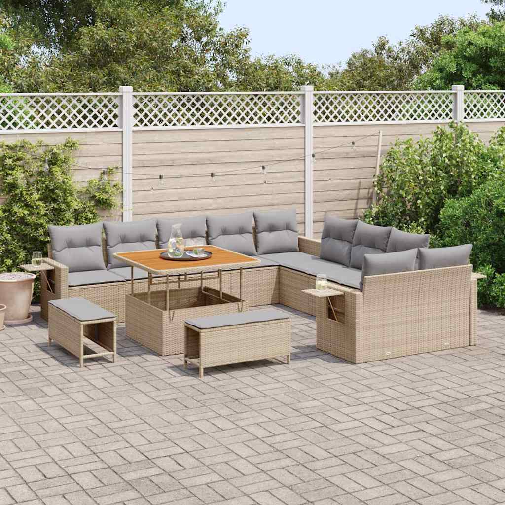 Garden Sofa Set 13 pcs Beige Poly Rattan
