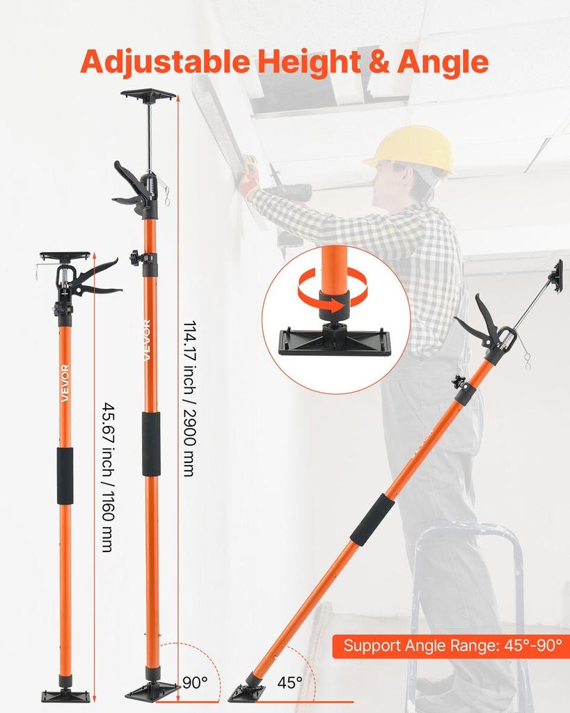 Cabinet Jack Support Pole, 4-Pack, 116-290 cm Steel Telescopic Quick Support Rod, Adjustable 3rd Hand System up to 70 kg Capacity for Installing