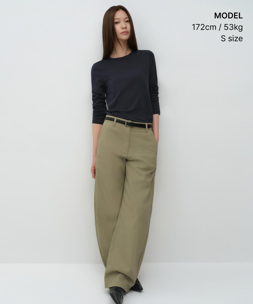 MUSINSA STANDARD WOMAN Женская эластичная футболка с круглым вырезом и длинным рукавом [Темно-синий]
