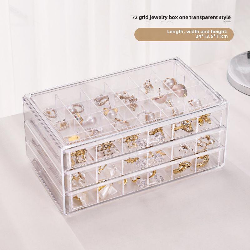 Прозрачная многослойная шкатулка для хранения украшений с ящиками для колец, сережек, ожерелий и браслетов