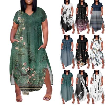 Женское повседневное платье с коротким рукавом и круглым вырезом больших размеров Temperament