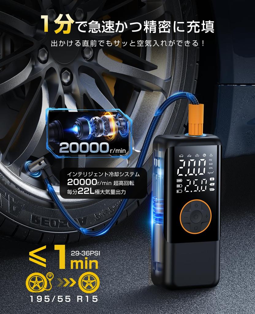 Электрический насос для шин для велосипедов и мотоциклов ЖК-дисплей Накачивает за 10 2025 Новый умный 150 PSI Регулируемый Совместимый с Presta и Schrader Быстрое хранение и
