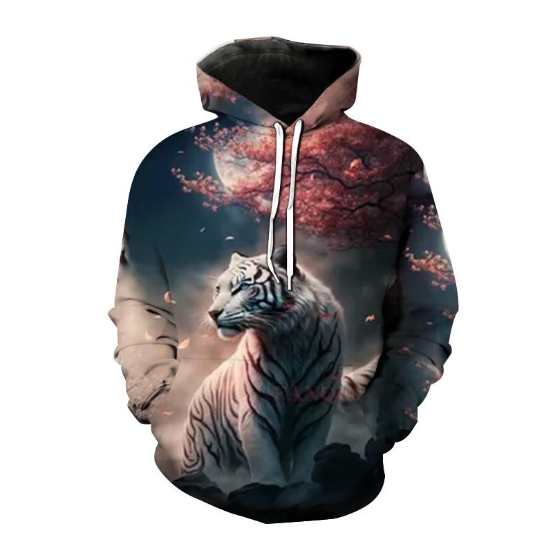 2023 Новые мужские спортивные толстовки с капюшоном с 3D принтом тигра и пейзажа, свободная толстовка с длинным рукавом, свитер с капюшоном