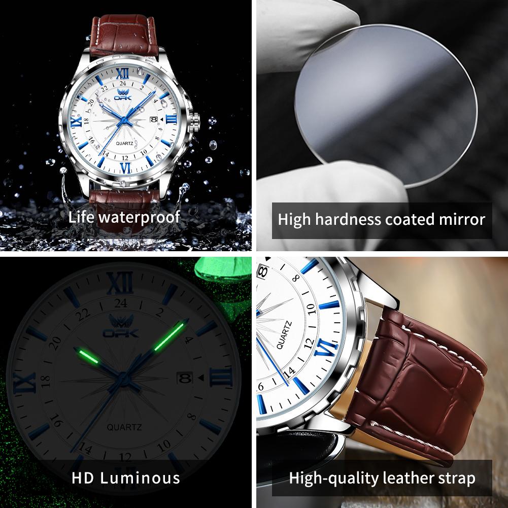 OPK 6003 Watches for Man Leather Strap Waterproof Luminous Elegant Fashion Men's Business Watches Original Quartz Wristwatch Men