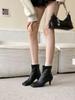 2025 осень новый квадратный носок тонкий каблук высокий каблук темперамент тонкий французская мода сексуальные короткие ботильоны
