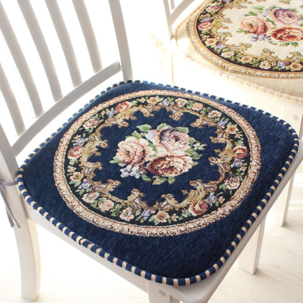 Floral Pattern Dining Chair Cushion Chenille Buttocks Pad Embroidered Chair Mat  Office Classroom