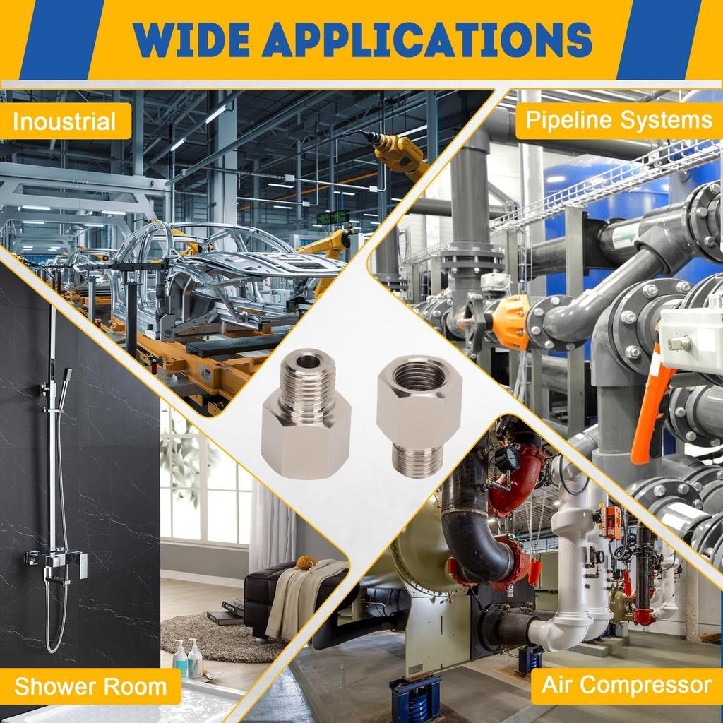 2 Pcs Sender Adapters 1/8in NPT Female to M10 x 1.0 Male Threaded Pressure Gauge Adapter with Washer, Stainless Steel Oil Reducer Adapter