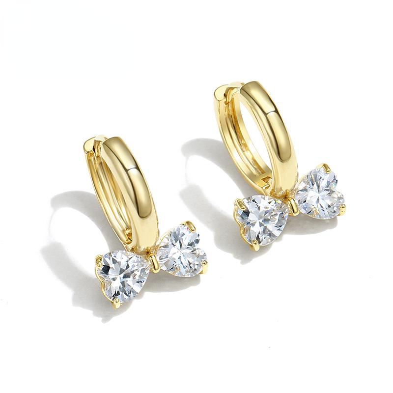 New Shiny Zircon Bow Earrings Copper Ear Button Fashion Jewelry for Woman Party Elegant Accessories Earrings