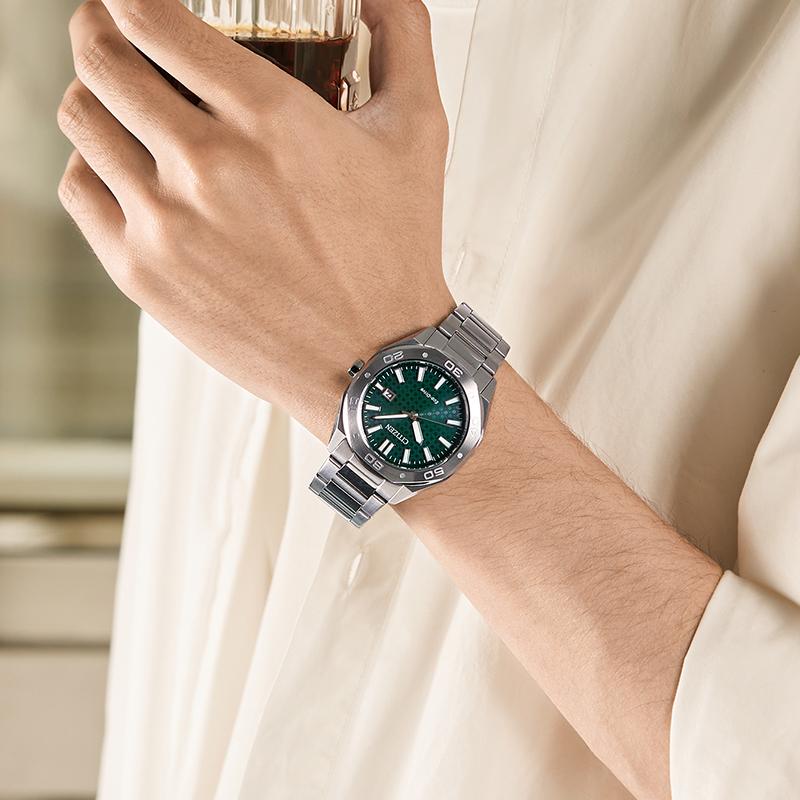 Citizen Кварцевые часы Eco Drive с питанием от света, стальной ремешок, 41 мм, унисекс, зеленый циферблат BM7630-80X