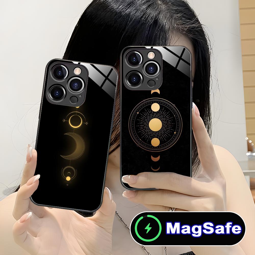Чехол для мобильного телефона Солнце Луна для iPhone 17 16 15 14 13 12 11 Air Pro Max Plus Mini MagSafe Стеклянный Цветной Чехол Чехол Роскошный