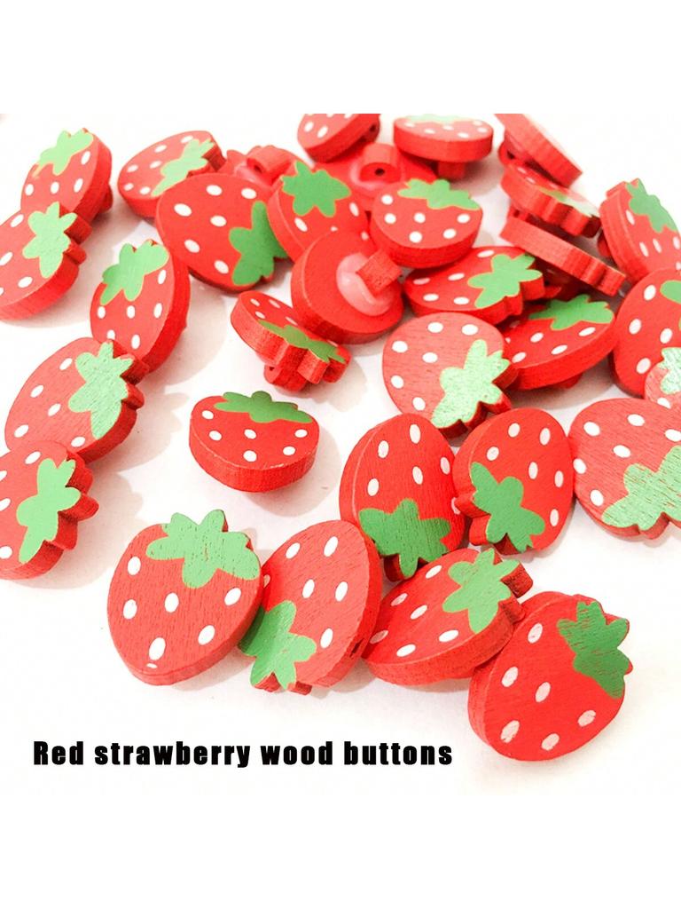20pcsWooden Strawberry Wood Button Clothing Accessories Children's Cartoon Shape Buttons