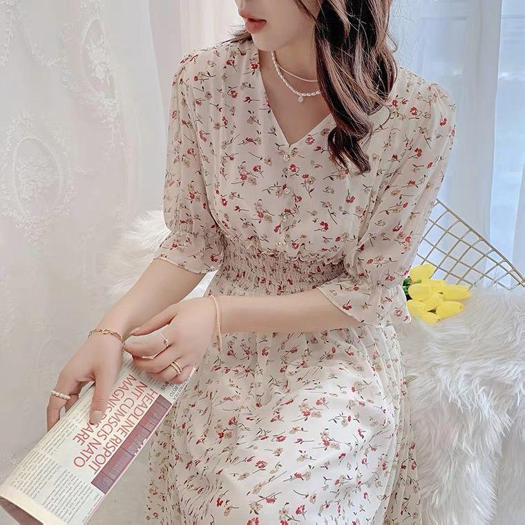 Осенние многослойные платья, женское повседневное платье трапециевидной формы с цветочным принтом и v-образным вырезом, женские шифоновые платья