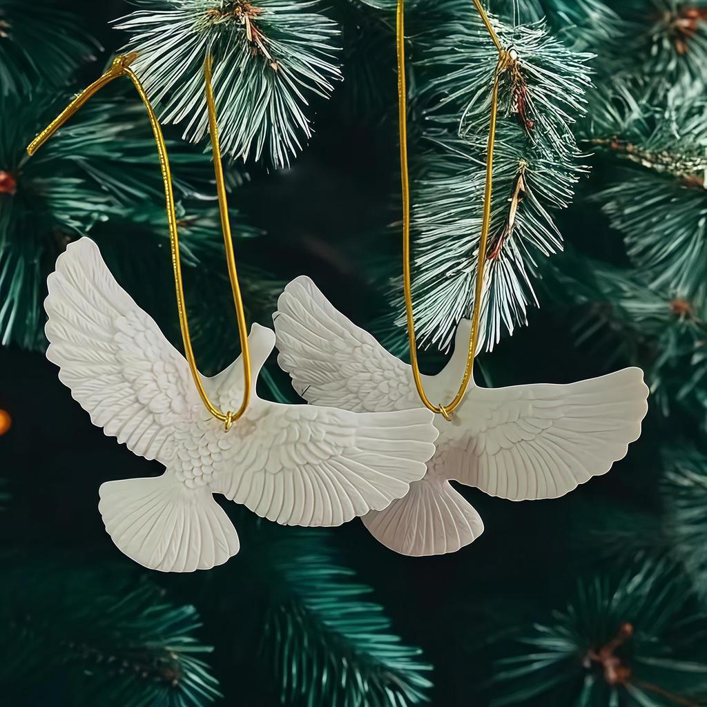 White Doves Christmas Ornaments Xmas Tree Pendant Resin Bird Hanging 2026 New Year Party Home Decoration