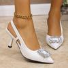 Crystal Square Buckle High Heels Sandals Women 2025 Spring Slip On Pointed Toe Pumps Woman Plus Size Party Wedding Shoes Mujer