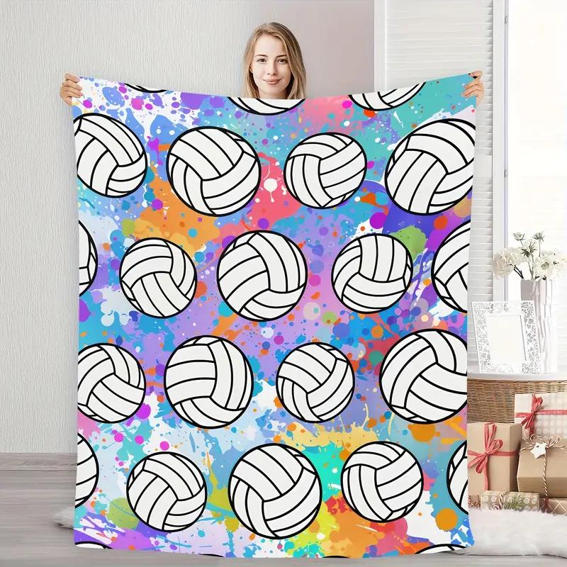 Volleyball Cartoon Print Flannel Blanket Cozy and Warm Great for Bed Travel Sofa Camping and Office Decoration Christmas
