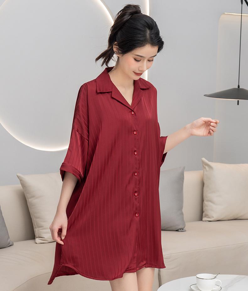 Ice Silk Jacquard Shirt Dress Nightdress: 2024 Spring/Autumn Collection