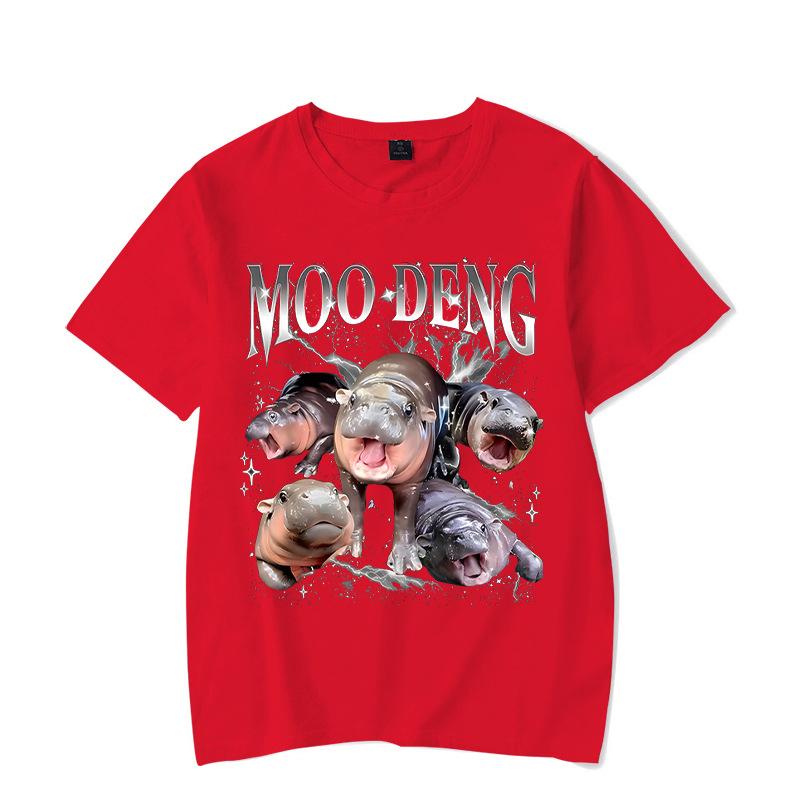 Ladies' Loose Casual Fun Moo Deng Bouncing Pig Print Pure Cotton Short Sleeved Top T-Shirts Women’s