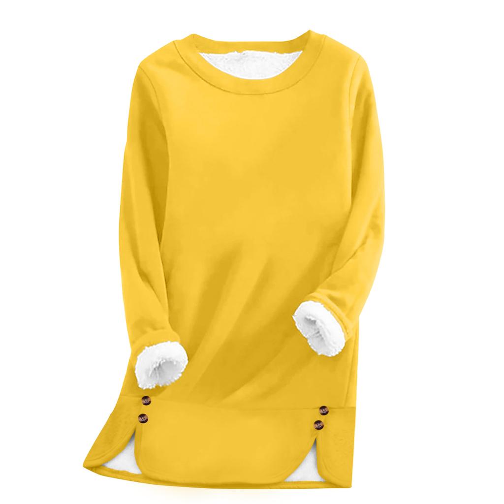 Women's Fashion Solid Color Round Neck Long Sleeve Plush Versatile Warm Bottom Shirt Top