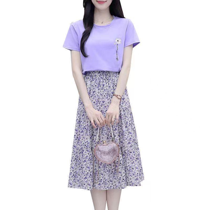 WTEMPO Женская фиолетовая юбка-полуюбка с цветочным принтом, шифоновая юбка средней длины, свободная эластичная талия
