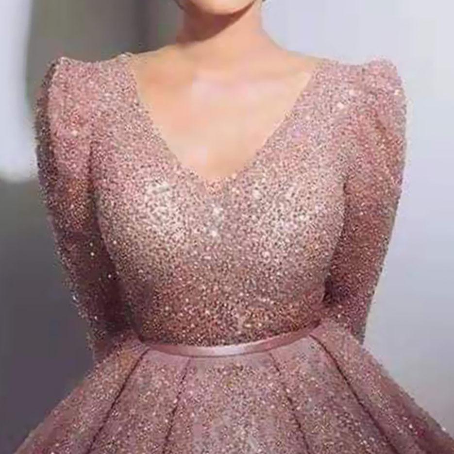 Летнее новое европейское и американское женское платье, цвет нюд-розовый, с V-образным вырезом, талия, украшенная золотыми блестками, длинное платье, платье