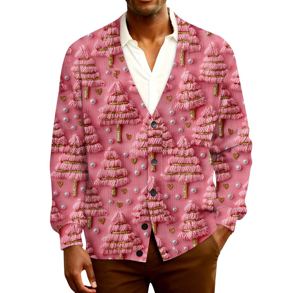 Мужской кардиган с длинным рукавом, рубчатой вязки