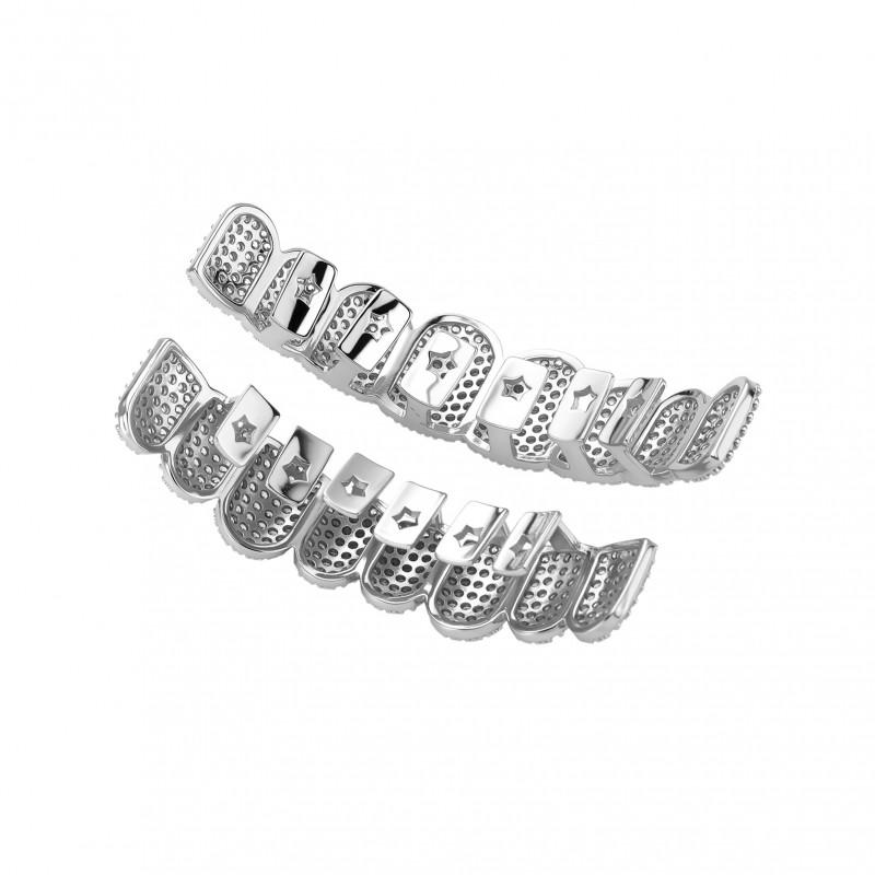 Hip Hop Grillz Teeth Cover With 8A Zirconia Stones Gold Copper Unisex Costume Accessory Halloween Party