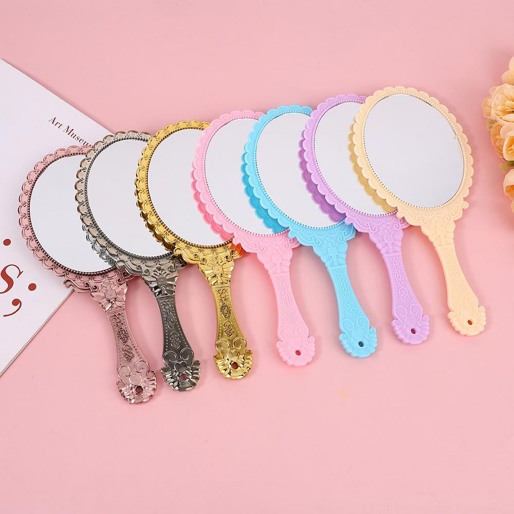 Зеркало для макияжа в европейском стиле, неправильной формы, ретро, ручное, с портативной ручкой