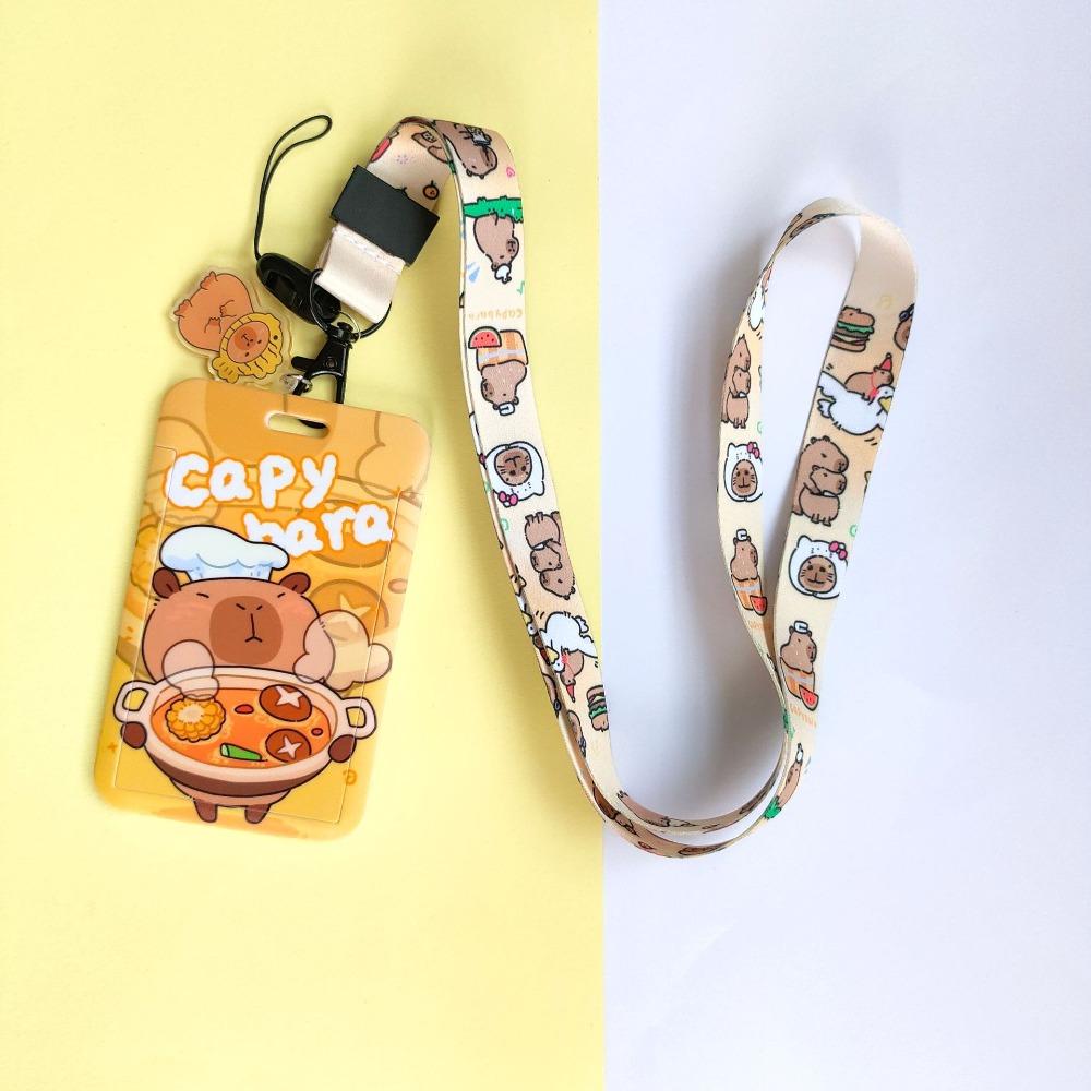 ABS ID Protection Card Case Cartoon Printing Long Lanyard Card Case Anti Loss Card Sleeve