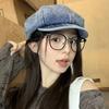 Японский ретро-берет из стираного денима для женщин на весну и осень с большой окружностью головы и короткими полями, показывающими лицо, маленькая универсальная шляпа литературного газетчика