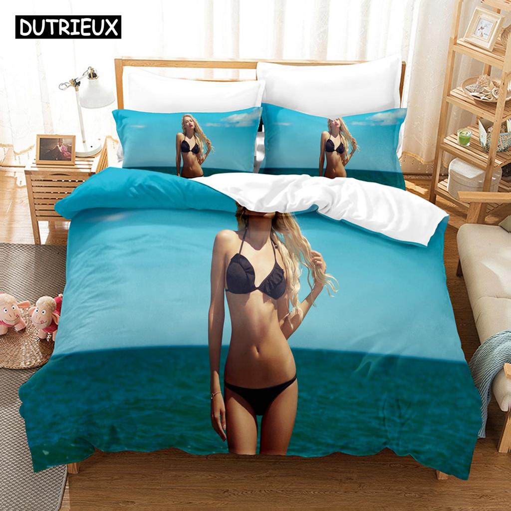 3D Printed Summer Bedding Sexy Bikini Women Bedding Set Down Quilt Cover With Pillowcase Double SIngle King
