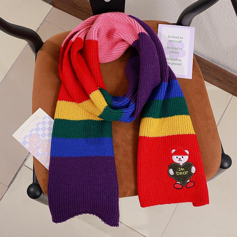 Knitted Scarf for Women In Autumn and Winter Warm and Thickened Student Color Matching Cartoon Christmas Mohair Bear Scarf