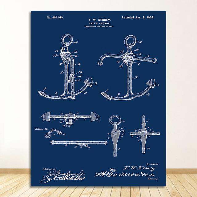 Плакат, подарки моряку, яхта, якорь, колесо корабля, парусный чертеж, морская настенная живопись, холст, картина, парусник, патент, принт, винтаж