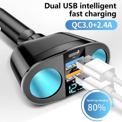 Автомобильное зарядное устройство 5 в 1, двойной порт USB Type C, быстрая зарядка, разветвитель питания, адаптер с синей светодиодной подсветкой для телефонов и планшетов