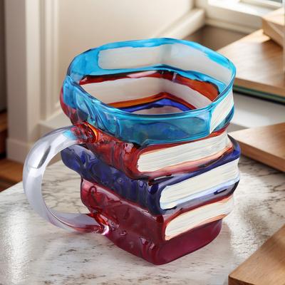 Кружка с рисунком в виде расписной книги, оригинальная 3D-кружка из цветного стекла в форме книги, декоративная кружка для воды с красочным рисунком книги, кухонная посуда для напитков.